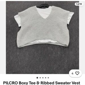 Anthropology- Pilcro Light Gray V-Neck Sweater Vest and shirt set NWOT